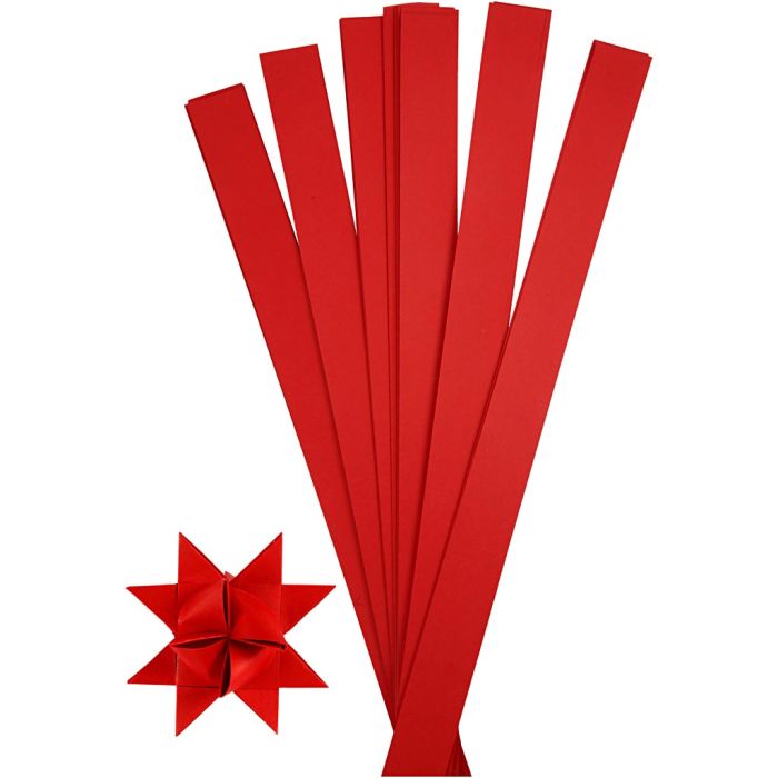 Paper Star Strips, L: 73 cm, W: 25 mm, dia. 11,5 cm, red, 100 strips/ 1 pack