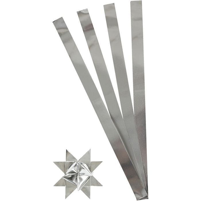 Paper Star Strips, L: 73 cm, dia. 11,5 cm, W: 25 mm, silver, 100 strips/ 1 pack