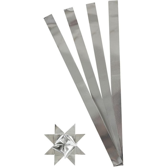 Paper Star Strips, L: 73 cm, D 11,5 cm, W: 25 mm, silver, 100 strips/ 1 pack