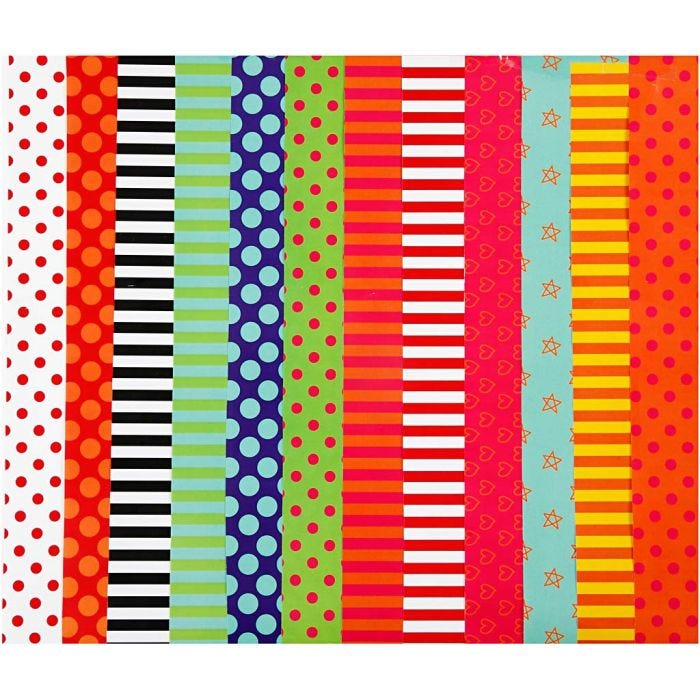 Glazed Paper, Pattern, sheet 24x32 cm, 80 g, assorted colours, 50 ass sheets/ 1 pack