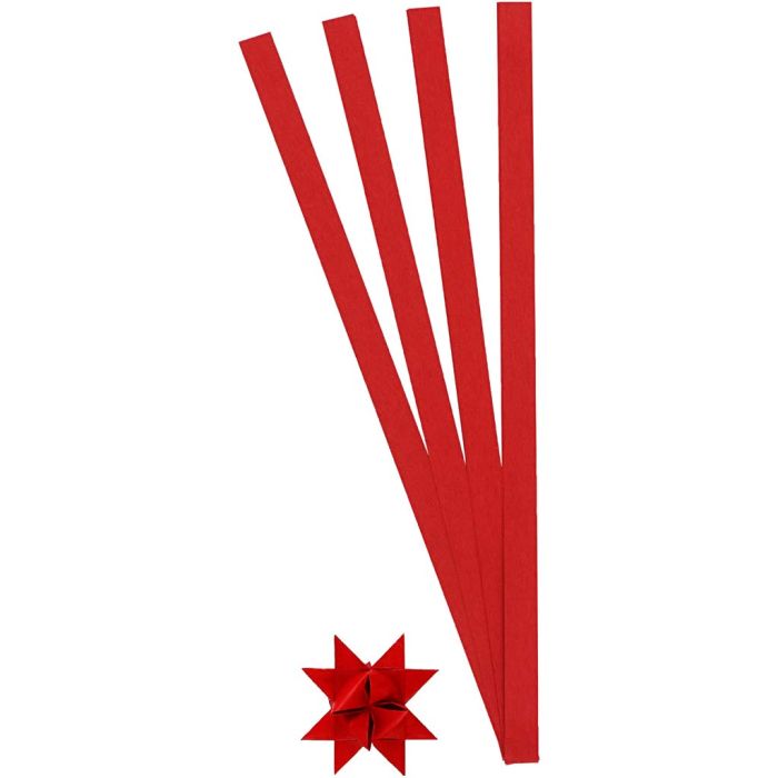Paper Star Strips, L: 45 cm, W: 10 mm, dia. 4,5 cm, red, 100 strips/ 1 pack