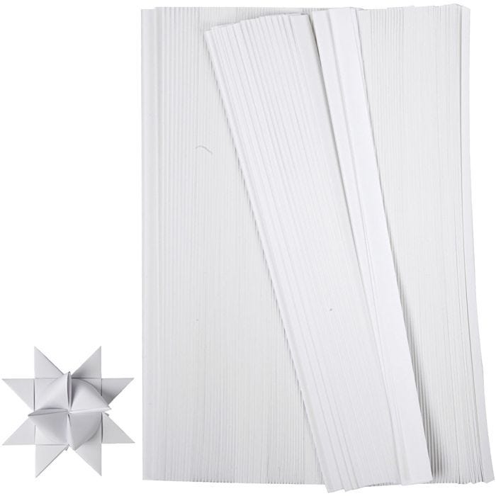 Paper Star Strips, L: 45 cm, W: 15 mm, dia. 6,5 cm, white, 500strips/ 1 pack