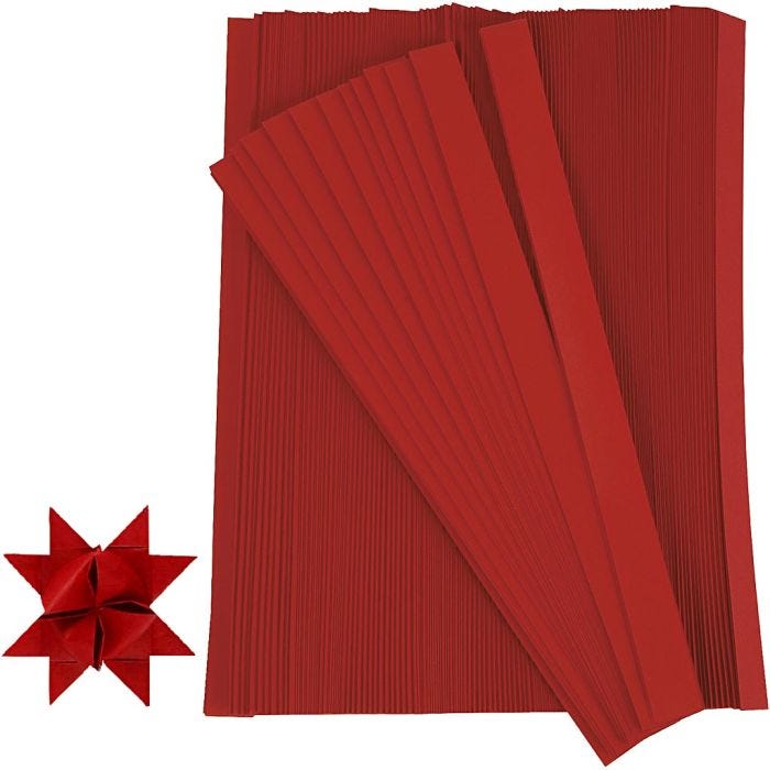 Paper Star Strips, L: 45 cm, W: 15 mm, dia. 6,5 cm, red, 500strips/ 1 pack