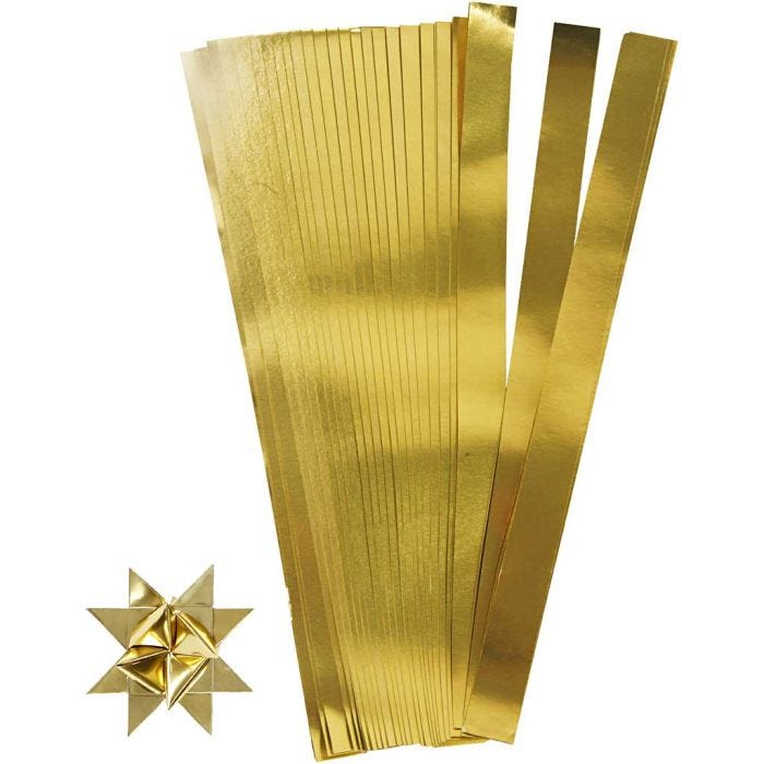 Paper Star Strips, L: 45 cm, W: 15 mm, dia. 6,5 cm, gold, 100 strips/ 1 pack