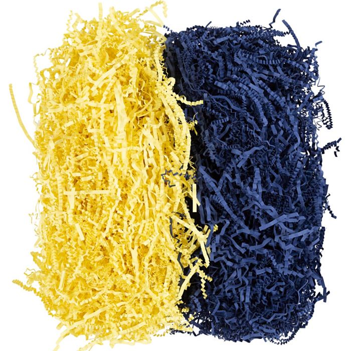 Crinkle Paper, L: 25-30 cm, W: 3 mm, dark blue, yellow, 2x50 g/ 1 pack