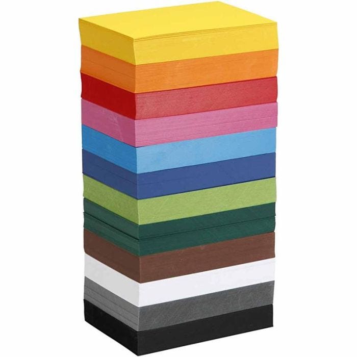 Coloured Card, A6, sheet 105x148 mm, 180 g, assorted colours, 12x100sheet/ 1 pack