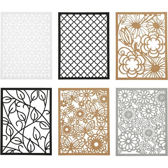 Pad with Cardboard Lace Patterns, A6, sheet 104x146 mm, 200 g, black, natural, grey, white, 24pc/ 1 pack