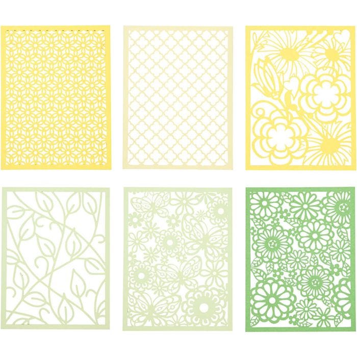 Pad with Cardboard Lace Patterns, A6, 104x146 mm, 200 g, green, light green, yellow, light yellow, 24 pc/ 1 pack