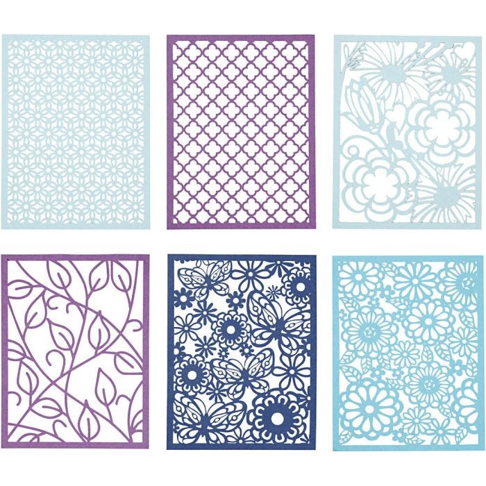 Pad with Cardboard Lace Patterns, A6, sheet 104x146 mm, 200 g, blue, light blue, dark blue, purple, 24 pc/ 1 pack