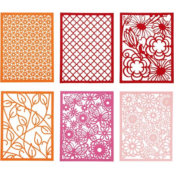 Pad with Cardboard Lace Patterns, A6, sheet 104x146 mm, 200 g, orange, pink, red, rose, 24 pc/ 1 pack