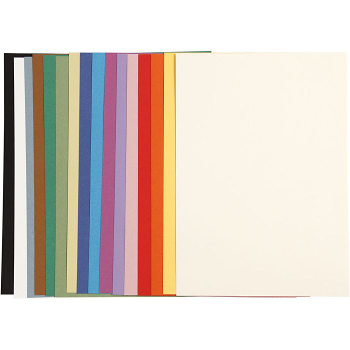 French Card, A4, sheet 210x297 mm, 160 g, assorted colours, 16 ass sheets/ 1 pack