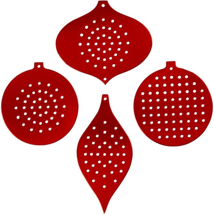 Cross Stitch Card, christmas ornament, H: 8,5-12 cm, hole size 3 mm, metallic red, 8 pc/ 1 pack