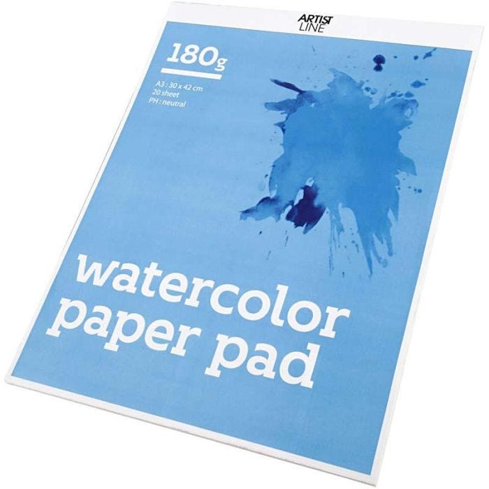 Watercolour Block, A3, sheet 297x420 mm, 180 g, white, 20 sheet/ 1 pc