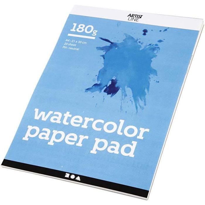 Watercolour Paper Pad, A4, sheet 210x297 mm, 180 g, white, 20sheet/ 1 pc