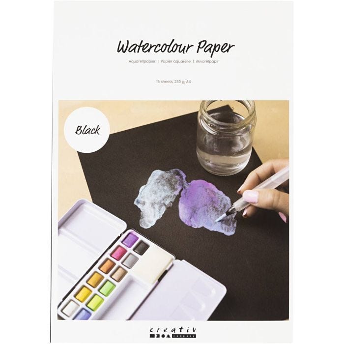 Watercolour Paper, A4, sheet 210x297 mm, 230 g, black, 15 sheet/ 1 pack