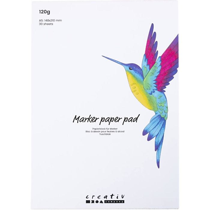 Marker paper pad, A5,  148x210 mm, 120 g, white, 30 sheet/ 1 pack