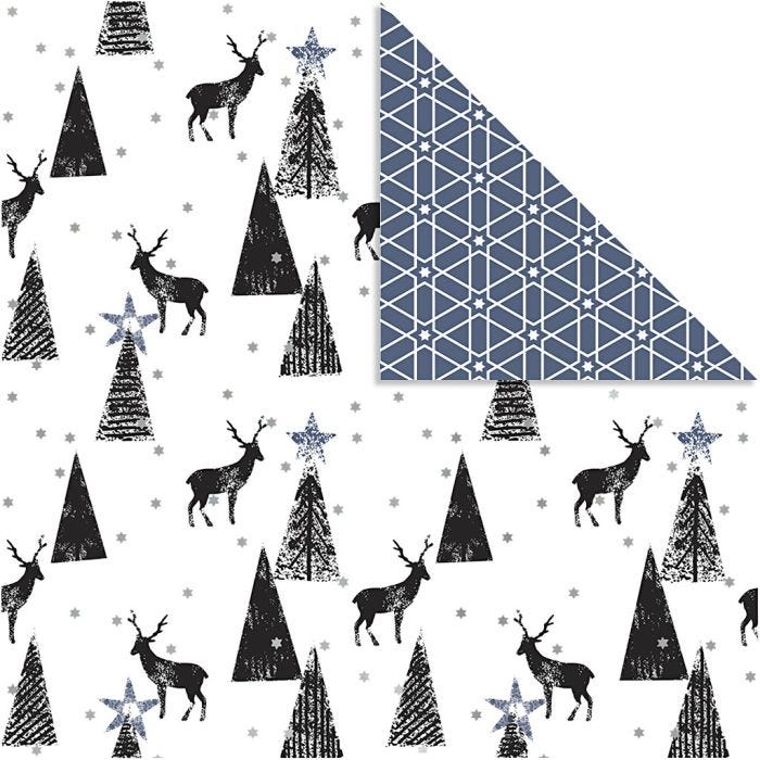Design Paper, deer and pattern, 180 g, black, silver, white, 3 sheet/ 1 pack