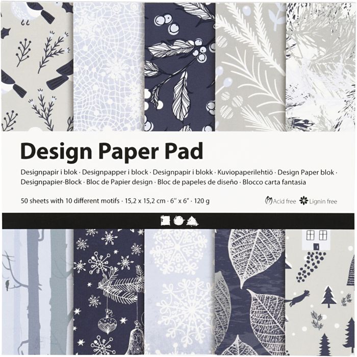 Design Paper Pad, sheet 15,2x15,2 cm, 120 g, blue, grey, 50 sheet/ 1 pack