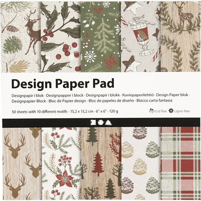 Design Paper Pad, sheet 15,2x15,2 cm, 120 g, brown, red, 50 sheet/ 1 pack