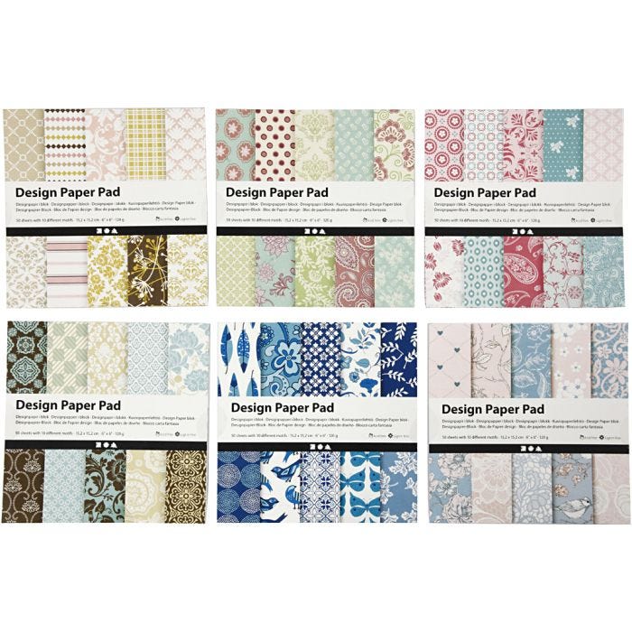 Design Paper Pad, sheet 15,2x15,2 cm, 120 g, assorted colours, 300 sheet, 6x50 sheet/ 1 pack