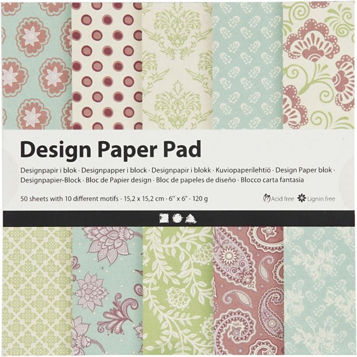 Design Paper Pad, sheet 15,2x15,2 cm, 120 g, mint green, purple, 50 sheet/ 1 pack