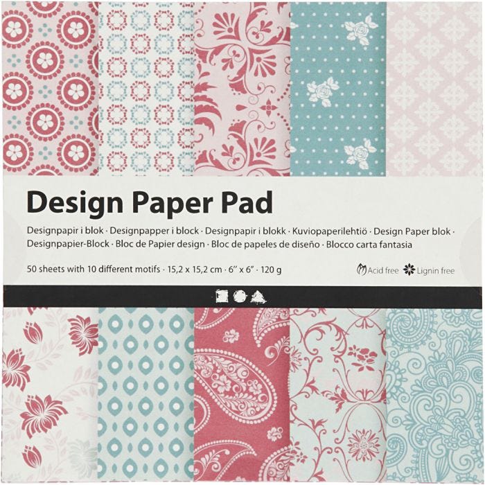 Design Paper Pad, sheet 15,2x15,2 cm, 120 g, rose, 50sheet/ 1 pack