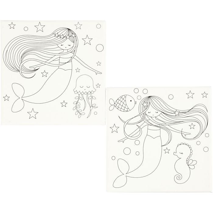 Stretched Canvas With Print, mermaids, size 20x20 cm, 280 g, white, 2 pc/ 1 pack