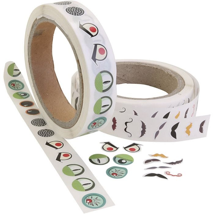 Sticker eyes, eyes/moustache, dia. 17 mm, 2000 pc/ 1 pack