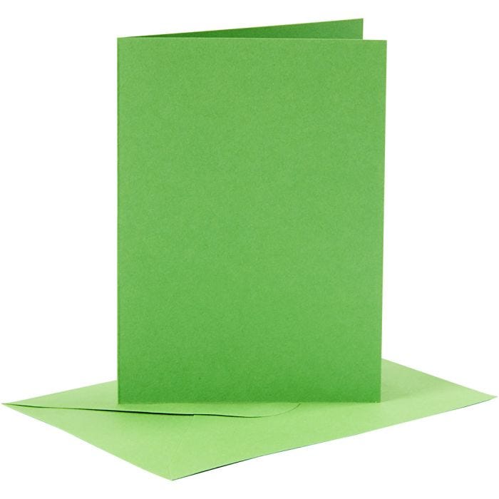Cards and envelopes, card size 10,5x15 cm, envelope size 11,5x16,5 cm, 110+220 g, green, 6 set/ 1 pack