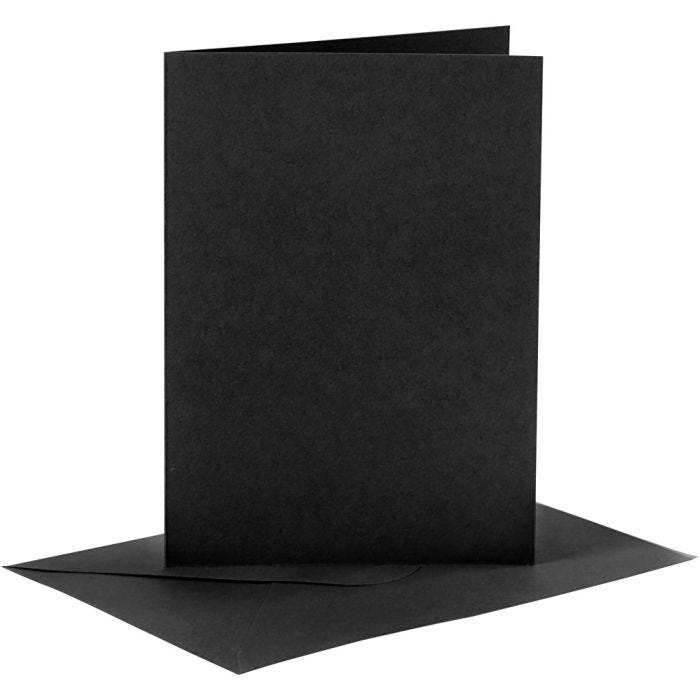 Cards and envelopes, card size 10,5x15 cm, envelope size 11,5x16,5 cm, 110+230 g, black, 6set/ 1 pack