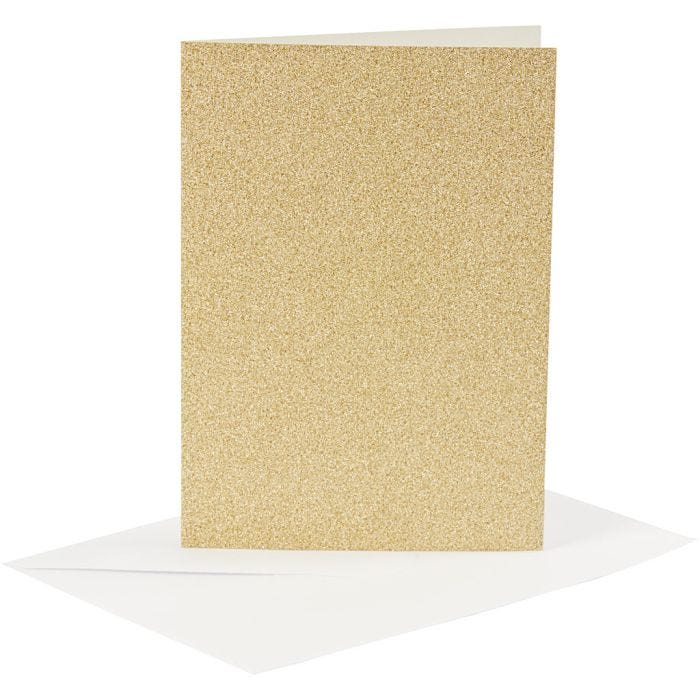Cards and Envelopes, card size 10,5x15 cm, envelope size 11,5x16,5 cm, glitter, 120+250 g, gold, 4 set/ 1 pack