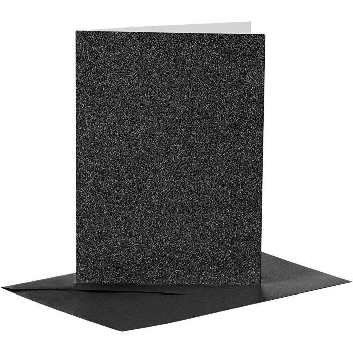 Cards and Envelopes, card size 10,5x15 cm, envelope size 11,5x16,5 cm, glitter, 110+250 g, black, 4set/ 1 pack