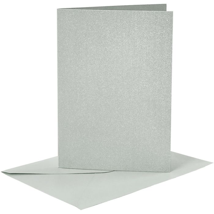 Cards and Envelopes, card size 10,5x15 cm, envelope size 11,5x16,5 cm, mother of pearl, 120+210 g, silver, 4 set/ 1 pack