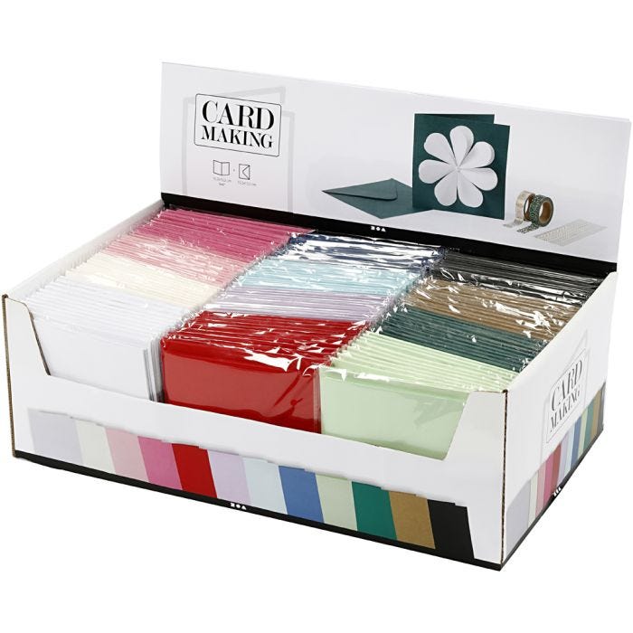 Cards and envelopes, card size 15,2x15,2 cm, envelope size 16x16 cm, 230 g, assorted colours, 12x10 pack/ 1 pack