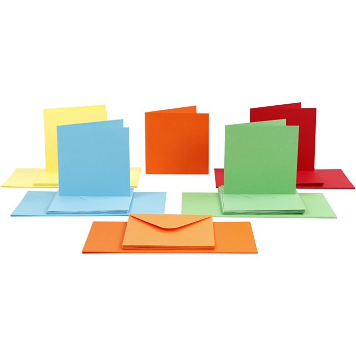 Cards and envelopes, card size 15x15 cm, envelope size 16x16 cm, 110+220 g, assorted colours, 50 set/ 1 pack