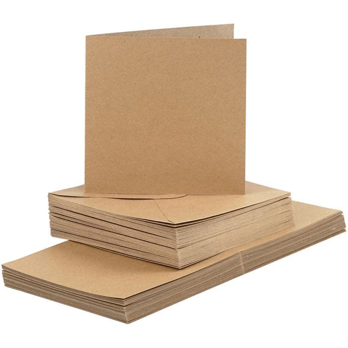 Cards and envelopes, card size 15x15 cm, envelope size 16x16 cm, 120+240 g, natural, 50 set/ 1 pack