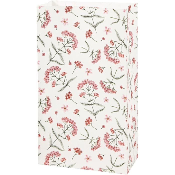 Paper Bag, flowers, H: 21 cm, size 6x12 cm, 80 g, 8 pc/ 1 pack