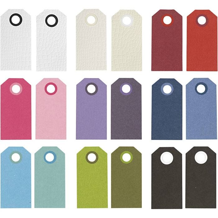 Manila Tags, size 6x3 cm, 250 g, assorted colours, 30x10 pc/ 1 pack