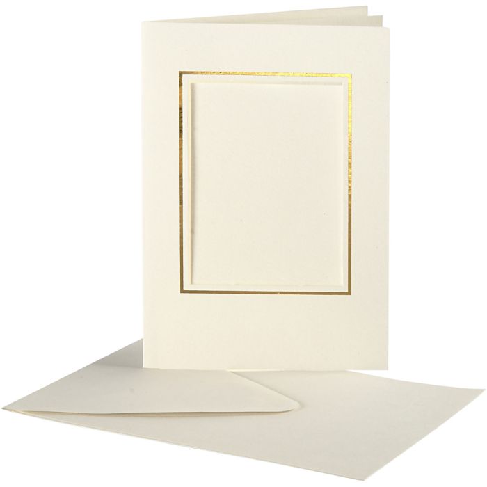 Passepartout Card, rectangular with gold border, card size 10,5x15 cm, envelope size 11,5x16,5 cm, off-white, 10 set/ 1 pack