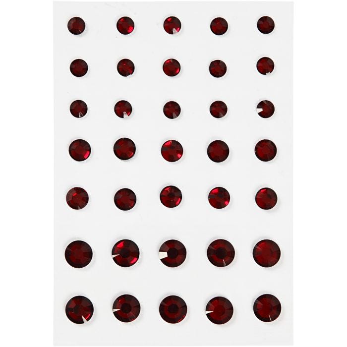 Rhinestones, round cone, size 6+8+10 mm, red, 35 pc/ 1 pack