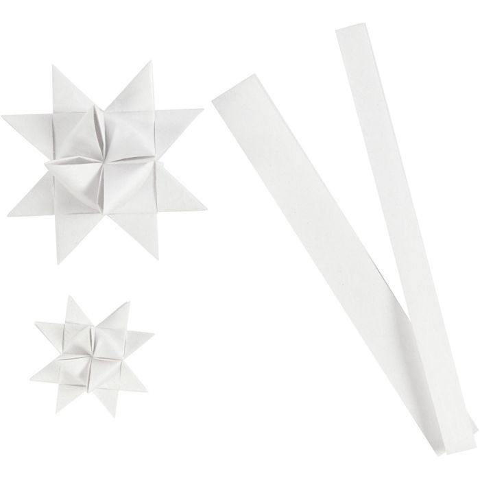 Paper star strips, L: 44+78 cm, W: 15+25 mm, dia. 6,5+11,5 cm, white, 32 strips/ 1 pack