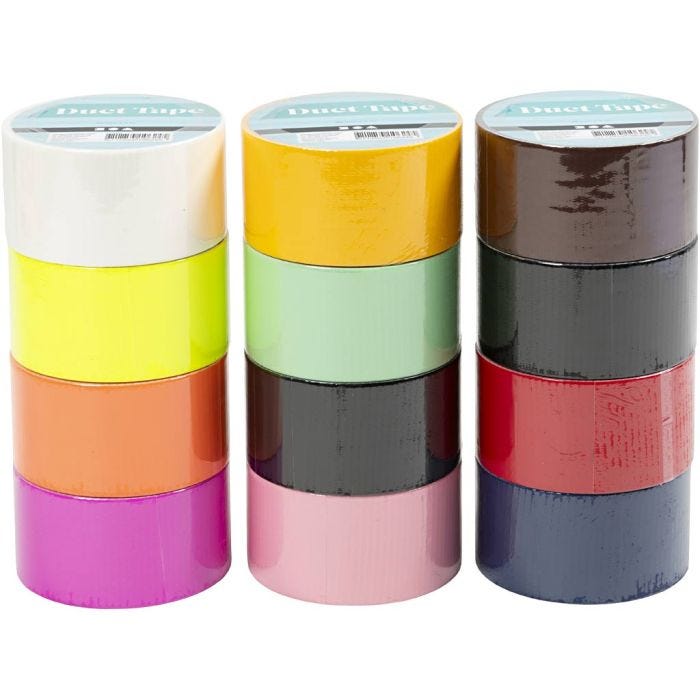 Duct Tape, Solid colour, W: 48 mm, assorted colours, 12x5 m/ 1 pack