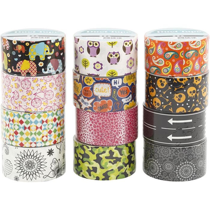 Duct Tape, Patterned, W: 48 mm, assorted colours, 12x5 m/ 1 pack