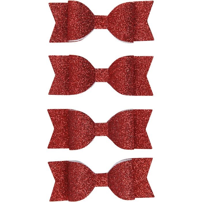 Paper Bow, size 31x85 mm, red glitter, 4 pc/ 1 pack