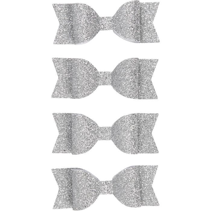 Paper Bow, size 31x85 mm, glitter silver, 4 pc/ 1 pack