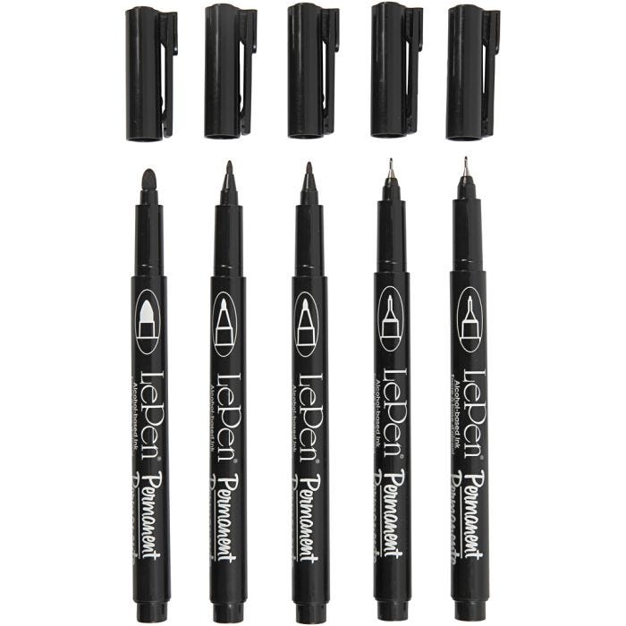 Permanent Markers, line 2x0,6+2x0,8+1,3 mm, black, 5 pc/ 1 pack