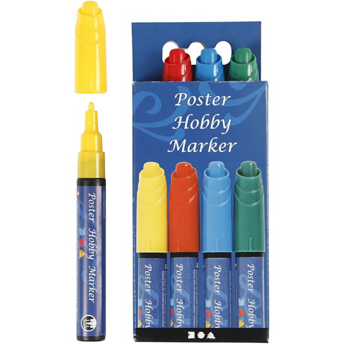 Poster Hobby Marker, line 3 mm, blue, green, red, yellow, 4 pc/ 1 pack