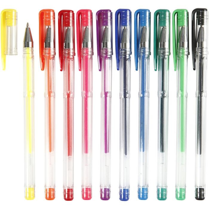 Gel Pens, line 0,8 mm, assorted colours, 10 asstd./ 1 pack