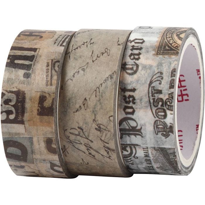 Washi Tape, Letter correspondence, L: 5 M, W: 15 mm, 3 roll/ 1 pack