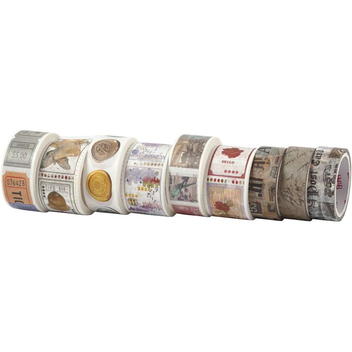 Washi Tape, L: 3+5 M, W: 15+25 mm, 9 roll/ 1 pack